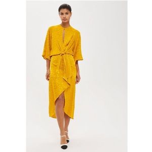 Topshop Mustard Tie Front Jacquard Dress